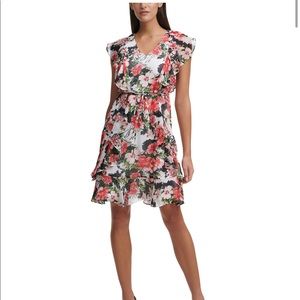 NWOT: Tommy Hilfiger Pink Floral Ruffled Fit & Flare Dress, Size 10